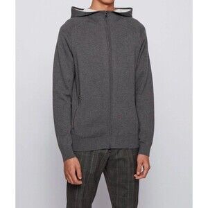 HUGO BOSS Men's Slim Fit Hooded Wool Cotton Blend Jacket Blazer Coat Grey Medium